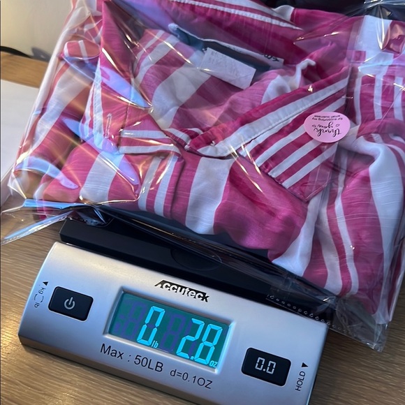 Vintage 80s Pink & White Striped Short Sleeve Button-Up Beachy Retro Blouse - Picture 8 of 9